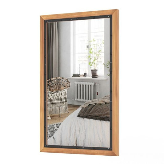 Miroir rustique en bois Miroir mural décoratif avec cadre rectangulaire et panneau arrière 50 x 90 CM pour le salon, la chambre et le couloir