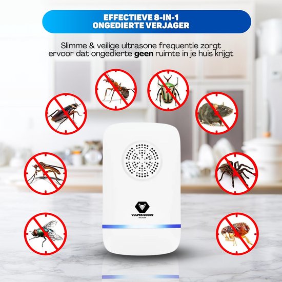 Vulpes Goods répulsif à ultrasons pour souris PRO - 8-en-1 - Répulsif pour souris d'intérieur - 4 pièces - Blanc