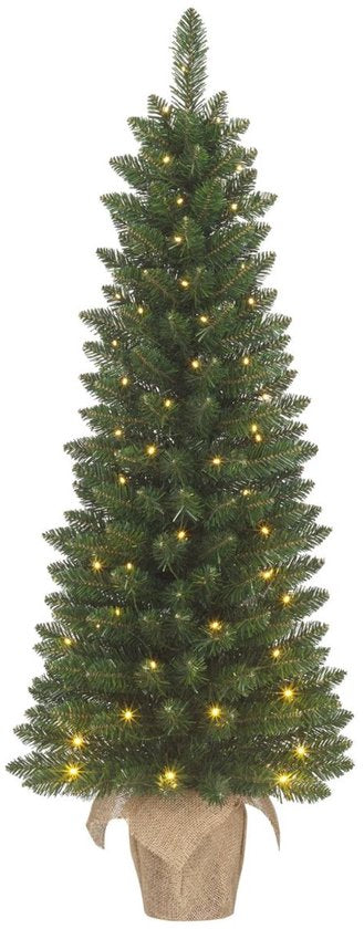 Black Box Trees Gerlos : sapin de Noël artificiel avec illuminations - Sapin artificiel H 90 x P 41 cm - Sapin de Noël artificiel dans un sac en jute - Décoration de Noël d'intérieur - 108 branches - Vert