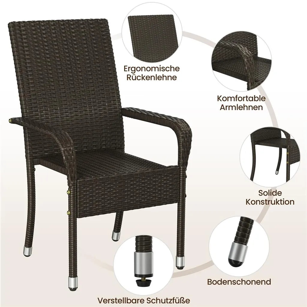 Yaheetech Lot de 2 chaises de jardin – Marron – Polyrattan – 58 x 62,5 x 94,5 cm – Empilables avec accoudoirs