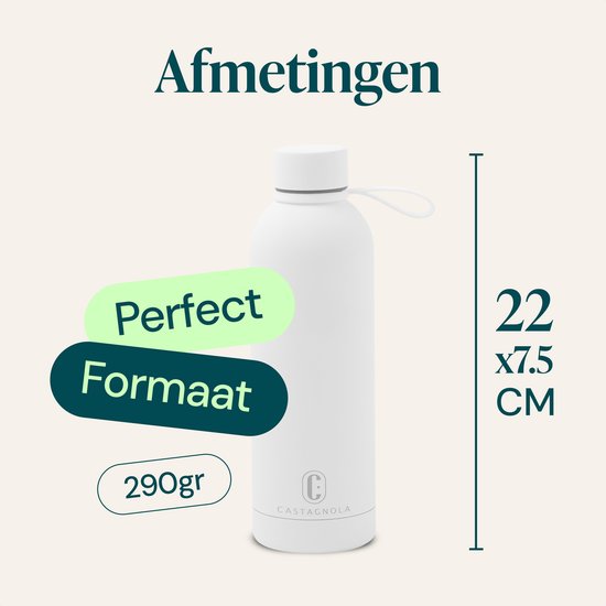 Bouteille d'eau Castagnola - Bouteille en acier inoxydable 500 ML - Thermos en acier - Bouteilles à boire pour adultes - Double paroi - Blanc