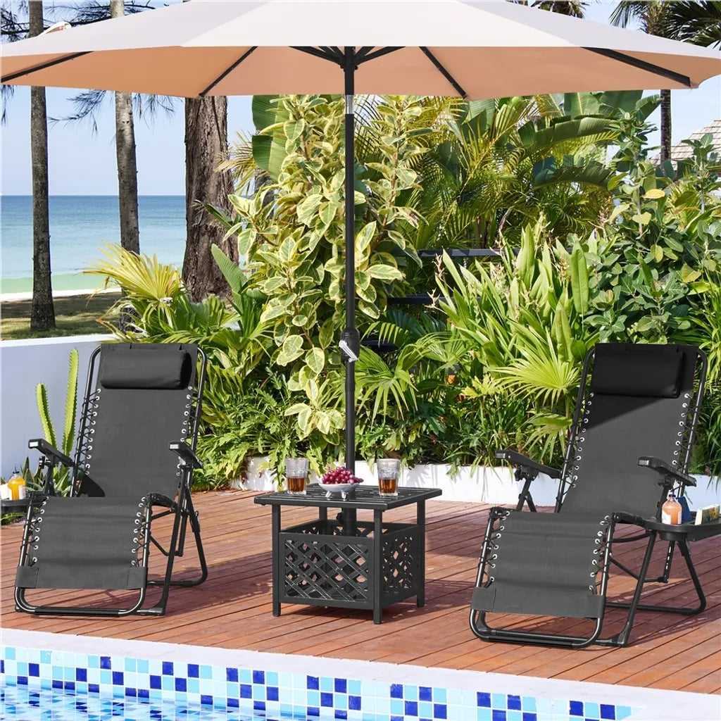 Yaheetech Lot de 2 chaises longues Zero Gravity - Noir - Chaises longues pliables avec oreiller et porte-gobelet