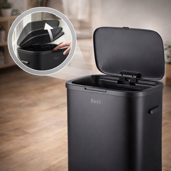 Bayt Poubelle sur pieds - Poubelle 60 litres - Poubelle - Corbeille - Acier inoxydable - Noir - 53L