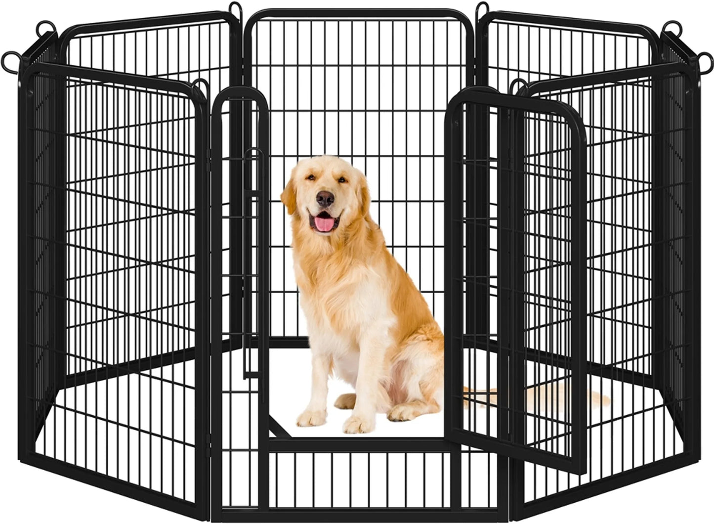 Yaheetech Parc à chiots avec 8 panneaux - équipé d'un verrouillage automatique, de 6 barres transversales par panneau et de 8 piquets de terre - pour chiens, lapins et petits animaux - métal noir - 100 x 68 x 1,5 cm par panneau