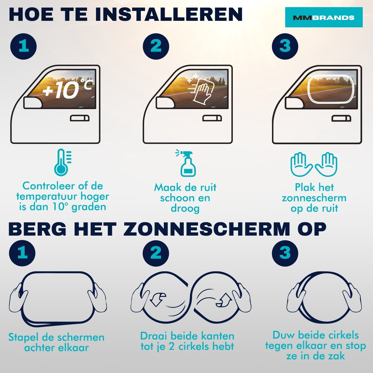 2 Pare-soleil pour voiture MM Brands - latéraux - ventouse - 51 x 31 cm