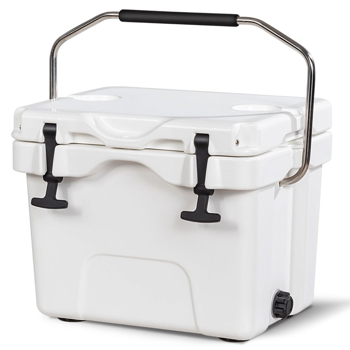 Glacière Coast - 15 litres - avec poignée et bouchon de vidange - 2 porte-gobelets - blanche