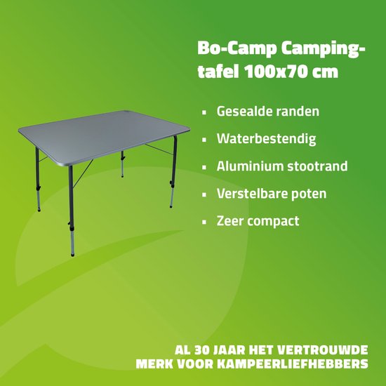 Bo-Camp - Table de camping - Réglable en hauteur - 100x70 cm