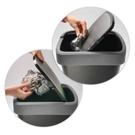 Rotho Twist Trash Can - 50L - 60.2cm - Avec couvercle basculant - Silver/Black