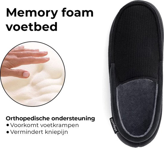 Chaussons Hommes - Chaussons - Mocassins - Noirs - Antidérapants - Taille 42/43 - Comfeet
