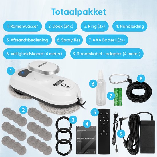 Ølven W11 Robot laveur de vitres - Télécommande incluse - Plug & Play - Anti-chute - Nettoyeur de vitres