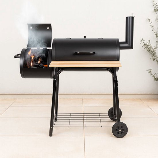 alpina Smoker Barbecue - BBQ Smoker - avec fumoir séparé - cheminée réglable - 104 x 58 x 114 cm - noir