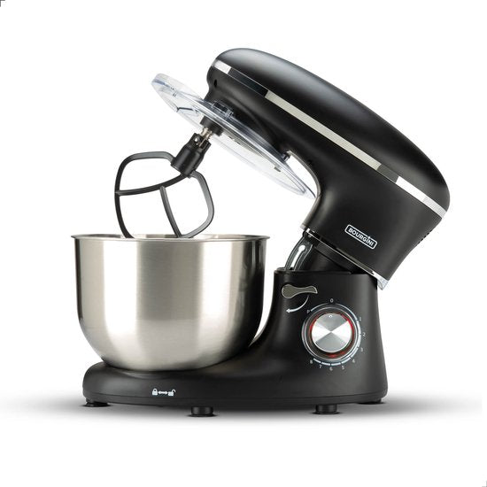 Bourgini Kitchen Chef Plus - Robot de cuisine XL - Bol de 6,2 L - Robot ménager - 3 accessoires - Mixeur de cuisine - Pétrissage de 1,2 kg de pâte à pizza/à pain