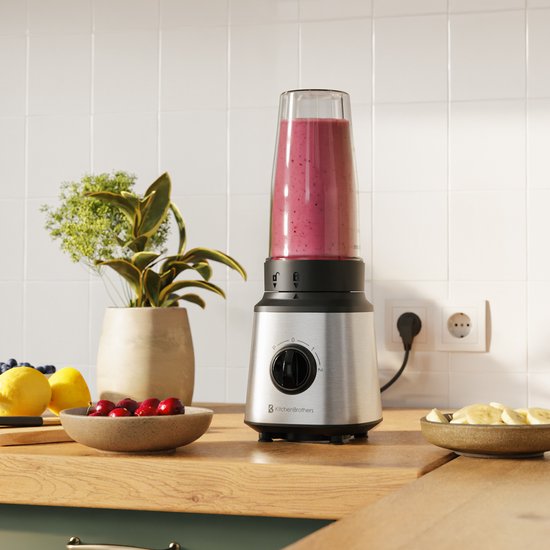KitchenBrothers Blender - Set complet - 2x 750ml Bowl - Grinder - Tamper - To-Go Cups - Acier inoxydable