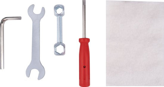 Bicycle Gear Kit de réparation pour vélo 5 pièces - Outils pour vélo - Tournevis, clé à molette, clé Allen, clé à molette et chiffon de nettoyage - Argent