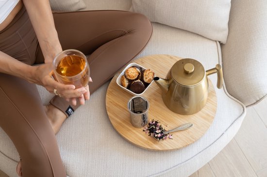 Vaja® Théière Juliette Gold - Double paroi - 1 litre - Théière en acier inoxydable avec filtre et porte-bouillon