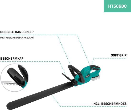 VONROC Accu taille-haie 20V - Longueur du sabre 520mm - Largeur de coupe 14mm - Batterie et chargeur rapide non compris