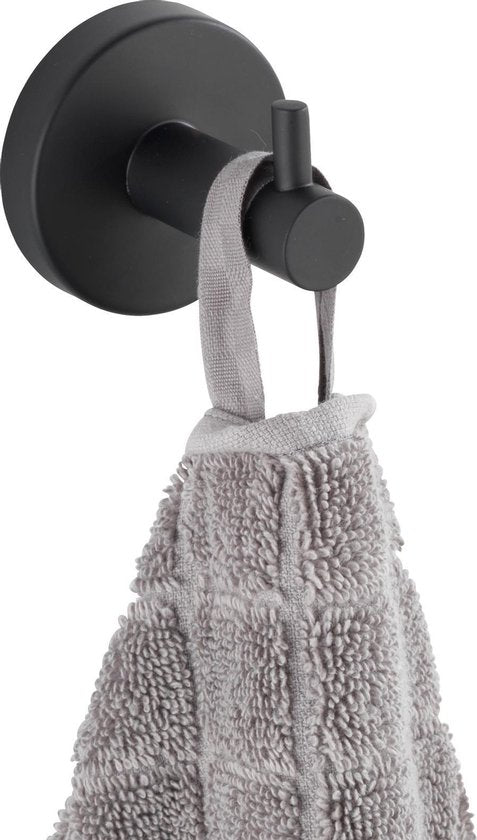 WENKO Crochet à serviettes Bosio en acier inoxydable noir mat - Petit crochet à serviettes - Porte-serviettes - Crochet mural