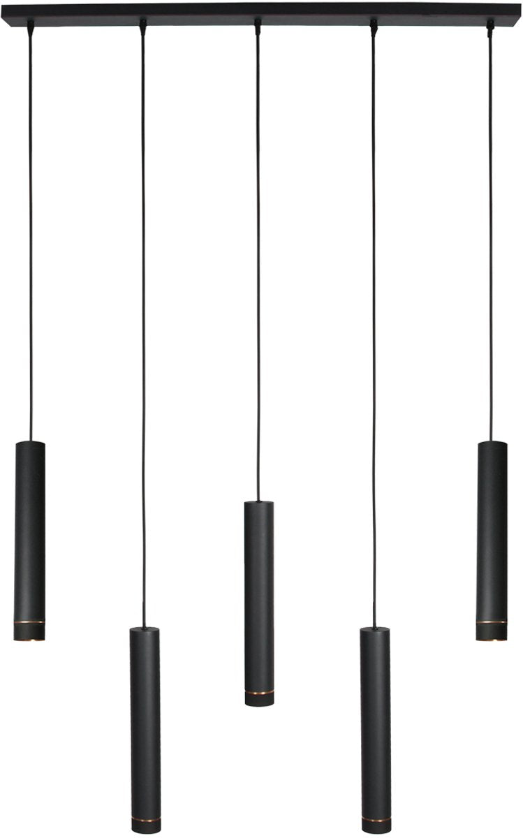 Mexlite Lampe pendante DownLume - 5 Lumières - Métal noir - Grande lampe de table de salle à manger - GU10 - Design moderne