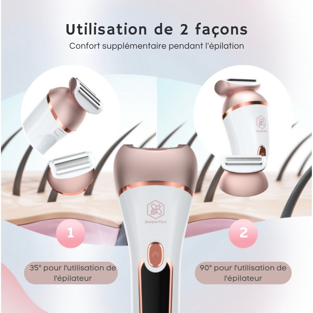 Épilateur Beeperfect® - Rechargeable - Étanche - 7 accessoires - Blanc/rose pâle