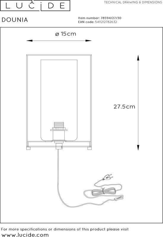 Lampe de table Lucide DOUNIA - Ø 15 cm - E27 - Noir