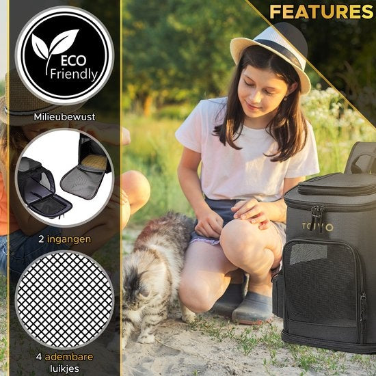 Toivo Dog Backpack - Sac de transport pour animaux - 40 x 33 x 26 cm - Noir - Jusqu'à 8kg - Sac à dos pour chat - Transport - Sac de voyage pour chat - Sac de transport pour chien