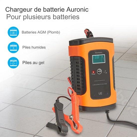 Chargeur de batterie - Auronic - Chargeur de secours - pour voiture et moto - 12V - jusqu'à 100Ah - Orange