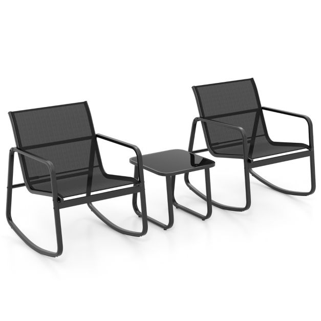 Coast 3-Piece Swing Set Balcony Set with 2 Chairs - 72x61x80 cm - Table - 44x44x40 cm - Black - Garden Furniture Set with Soft Swing Movement