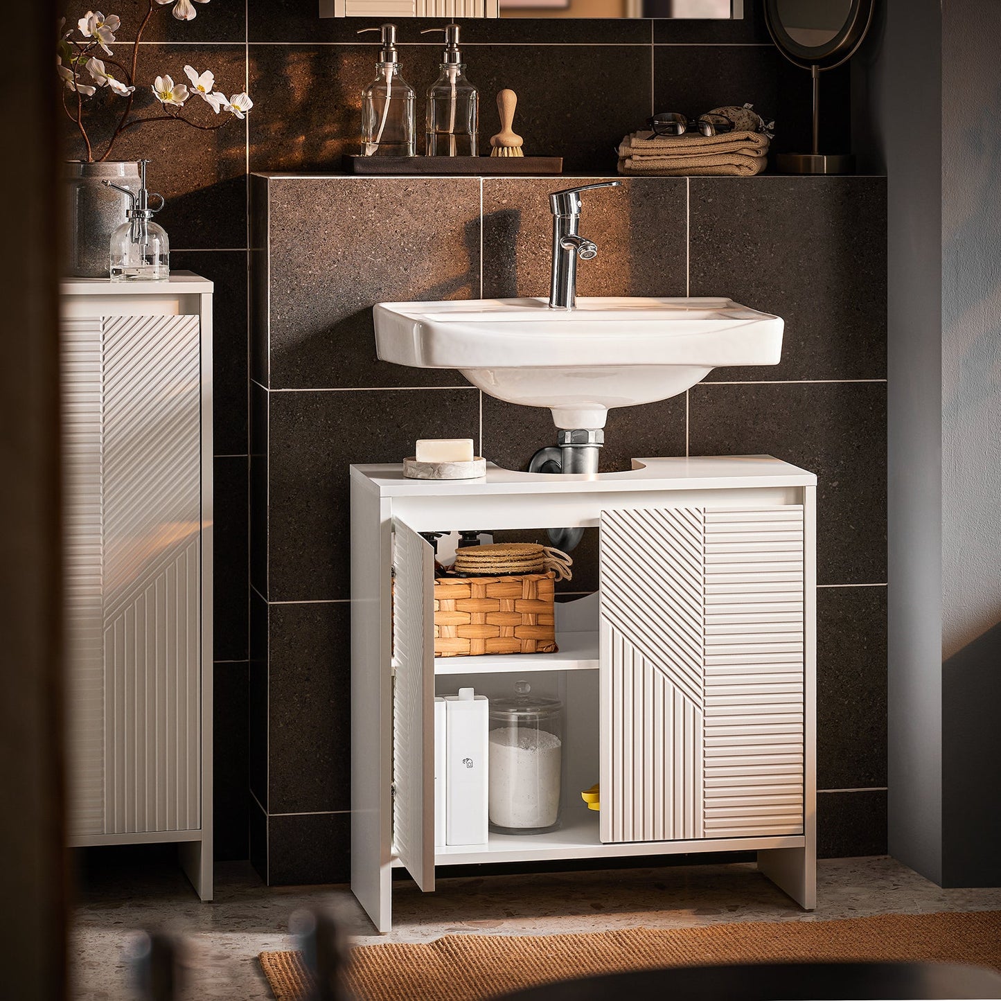 SoBuy BZR157-W Meuble sous évier Meuble de salle de bains Meuble bas Meuble de salle de bains - Blanc - 60 x 61 x 30 cm