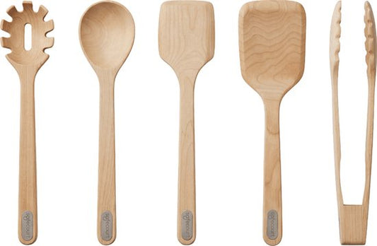 Safecourt Kitchen Set de 5 spatules en bois [100% sans microplastiques] - Bois de bouleau certifié FSC