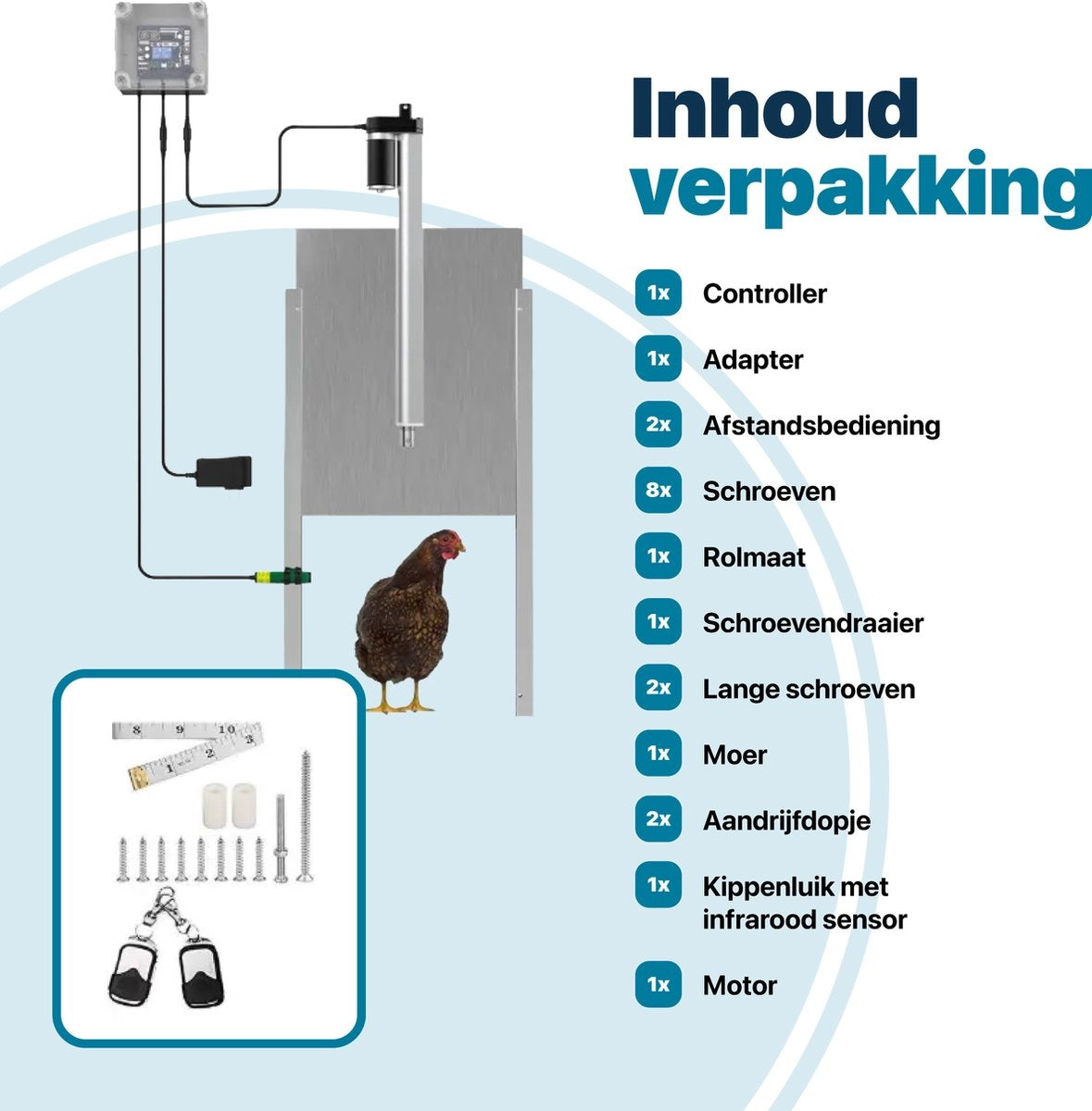 Kit d'ouvre porte automatique poules - Avec capteur infrarouge - Trappe automatique pour poulets - Résiste aux Prédateurs - Ouvreur de poulailler pour poulets