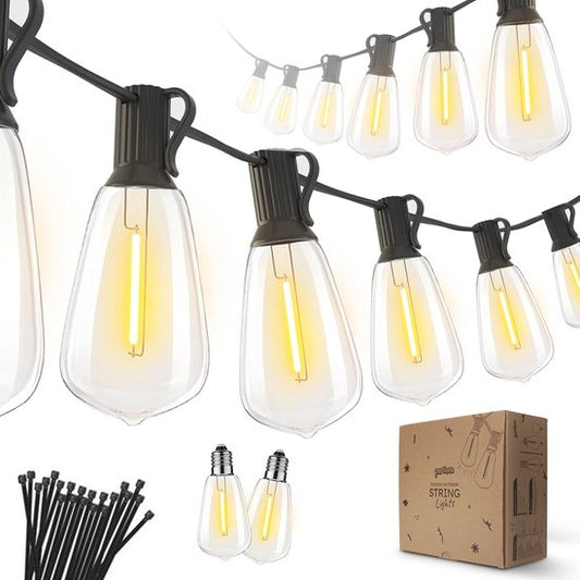Partizzle 15m LED Guirlande lumineuse Edison - 25 Lampes - Guirlande lumineuse de Noël étanche pour terrasse extérieure et camping - Lumières de Noël / Lumières de jardin - 2700k / Blanc chaud