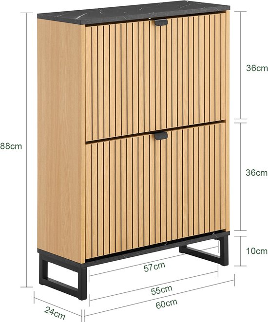 SoBuy Armoire à chaussures d'entrée, armoire à chaussures fine, rangement compact pour 8-12 paires, 60x24x88cm, FSR202-N