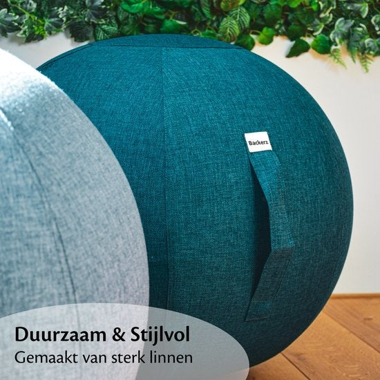 Backerz® Ballon Assis Lin 65 CM - Ballons Assis avec Housse - Tabouret d'Équilibre – Ballon de Yoga de Luxe - Balon de Chaise de Bureau Ergonomique - Vert Bleu