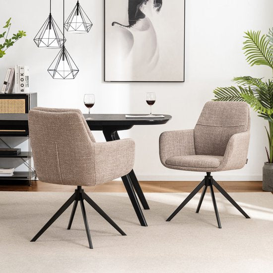 Furnihaus Chaise de salle à manger pivotante Milou avec accoudoir Taupe