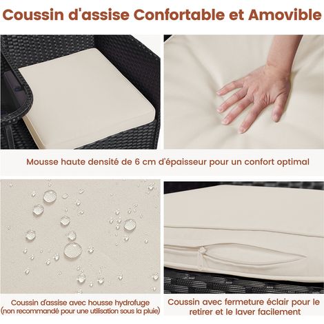 Banc de jardin Yaheetech pour 2 personnes - Avec tablette centrale en verre - 131 x 65,5 x 85 cm - Noir/beige