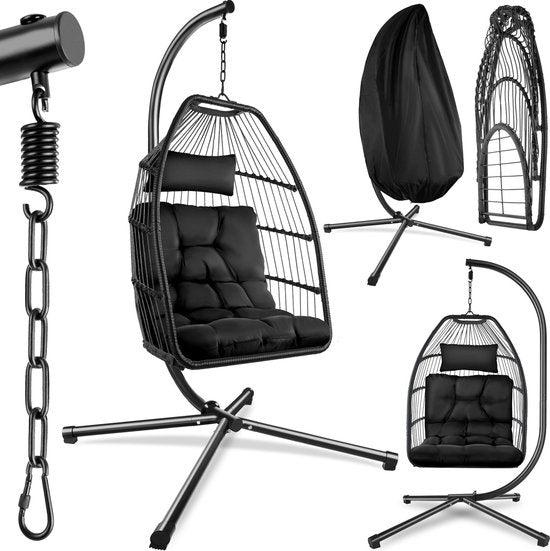 tectake® - Chaise suspendue Ariane avec support et coussins 160kg - noir - 404981
