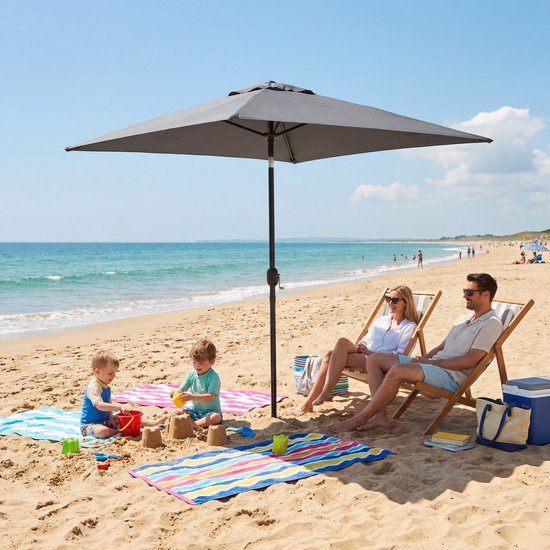 Parasol à mât Tristar - Carré - 200 x 200 cm - Balcon et jardin - Inclinable - Housse de protection incluse - PA-7901 - Gris foncé