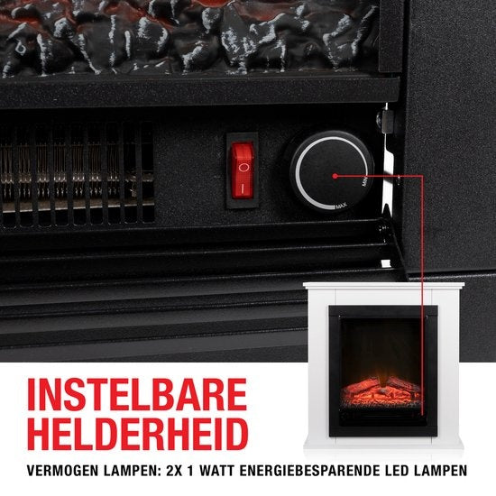 Classic Fire Cheminée d'ambiance électrique Lugano - Cheminée avec foyer - Flammes LED - 1800W - Blanc