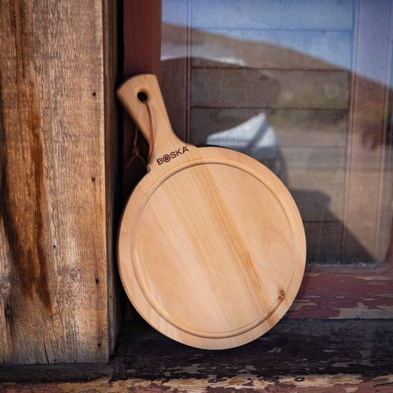 Boska Serviteur Rond Amigo M - Planche de service avec poignée - Bois de hêtre rustique - Marron - Ø 23,4 cm