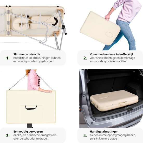 tectake® - table de massage en aluminium 2 zones, table de massage 4cm matelas, table de massage pliante, table de massage en aluminium réglable en hauteur, table de massage portable avec accessoires, appui-tête en aluminium, accoudoir et sac de transport