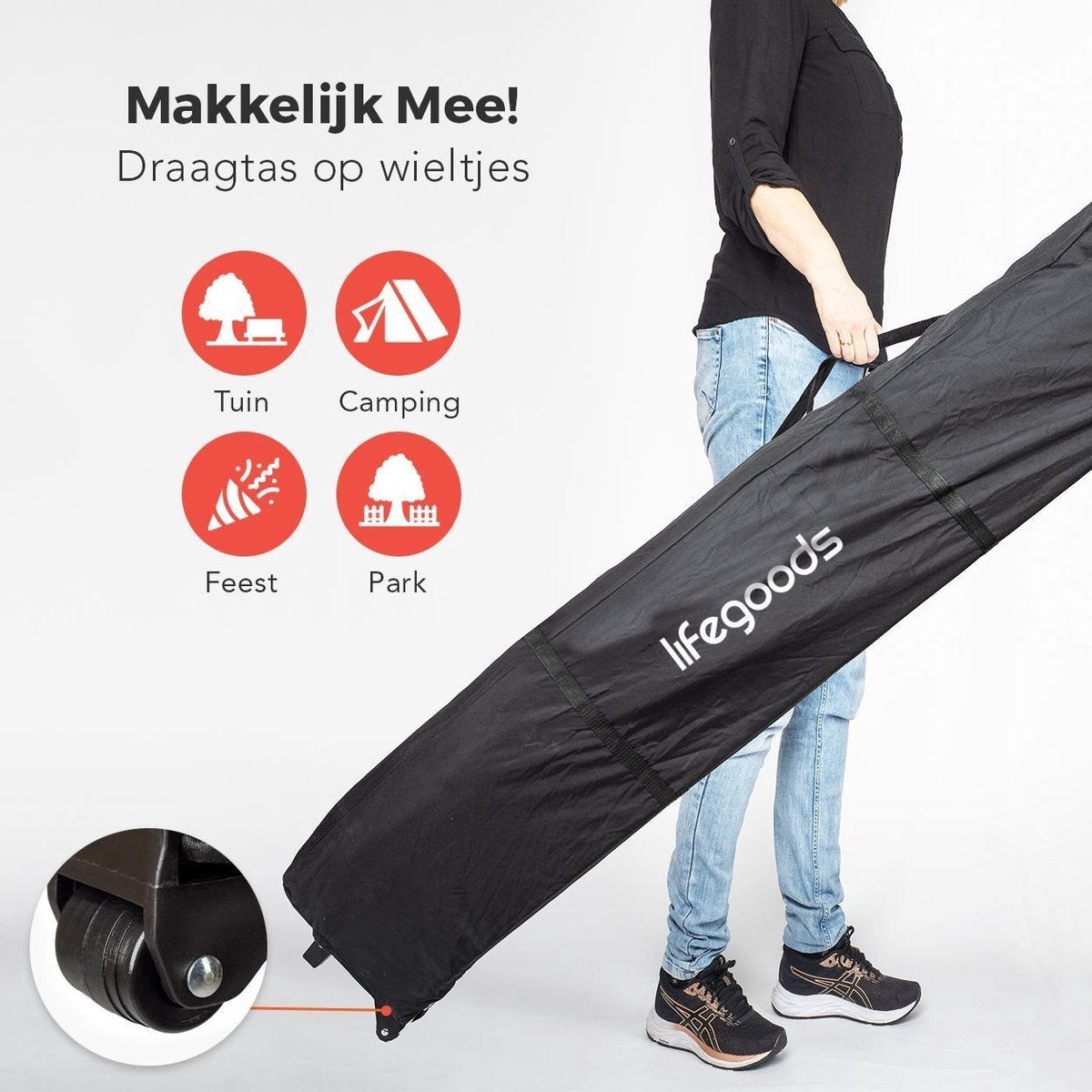Tonnelle de jardin - LifeGoods - 3x3 m - Facile à monter - Pliable - Imperméable - Sac de transport à roulettes - Bleu foncé