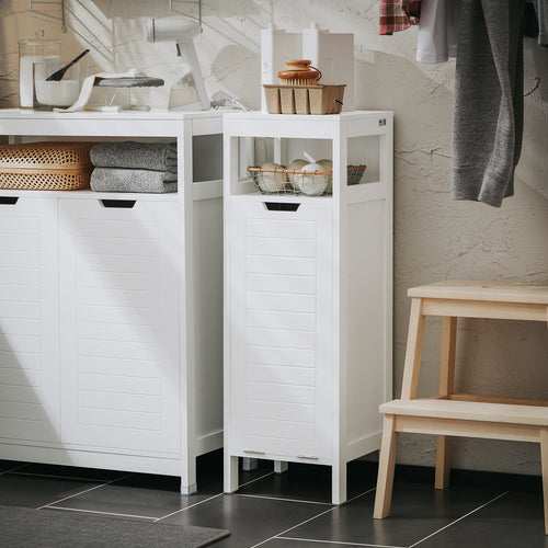 SoBuy Meuble de salle de bain avec 1 tiroir - Incluant 1 panier à linge amovible - 30 x 30 x 90 cm - Max. 15KG - Blanc