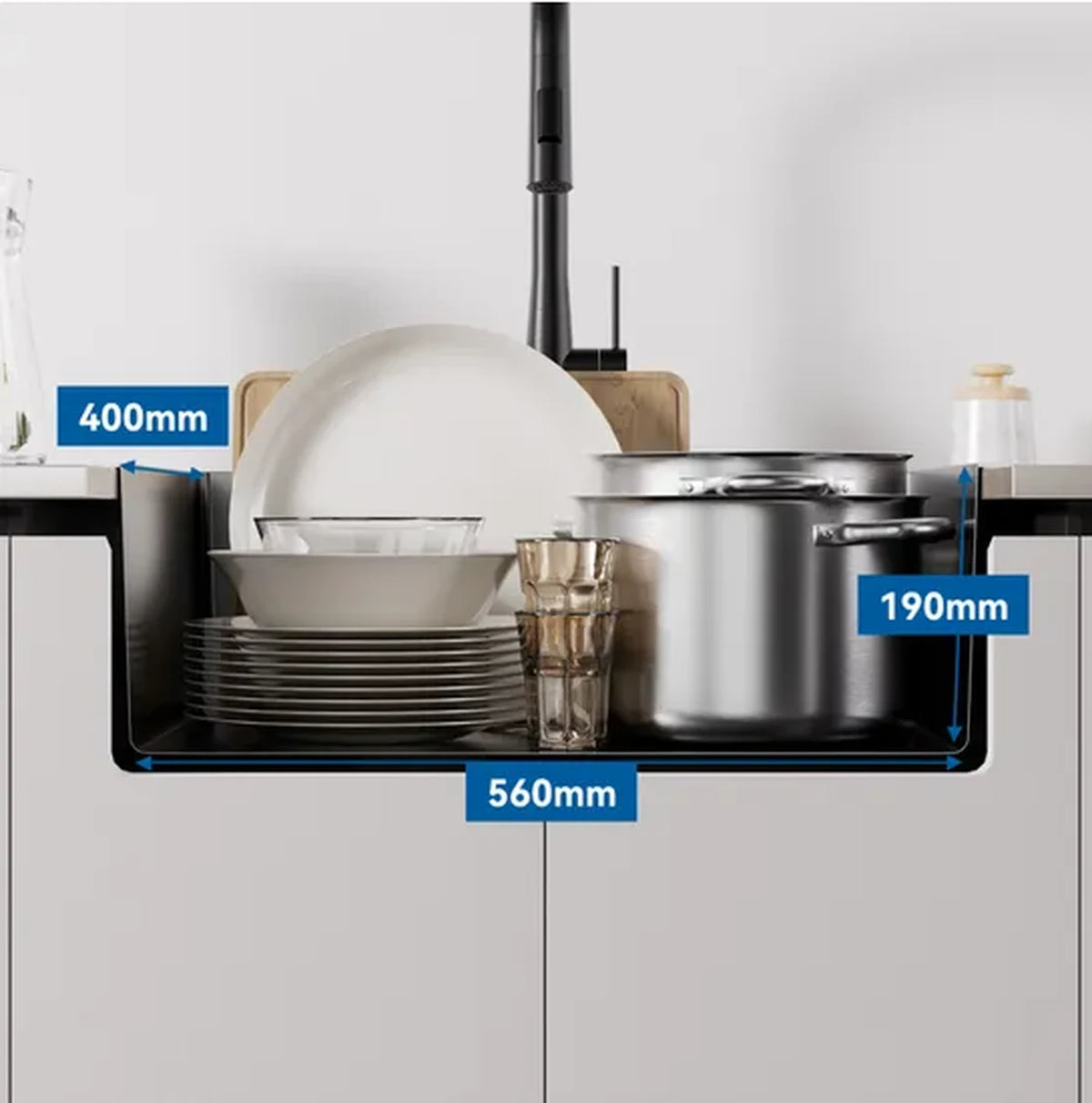 Évier Auralum MAX en acier inoxydable 60 x 44 cm - À encastrer, à poser et à poser sous plan - Insonorisant avec siphon - Gris foncé