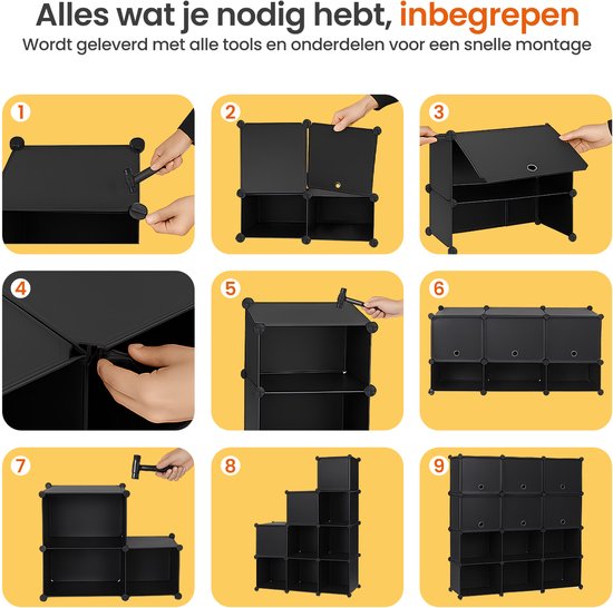 Meuble de rangement pliable Goliving - 24 paires - 92 x 82 cm - Meuble à chaussures - Meuble à chaussures avec portes - Banc à chaussures - Noir