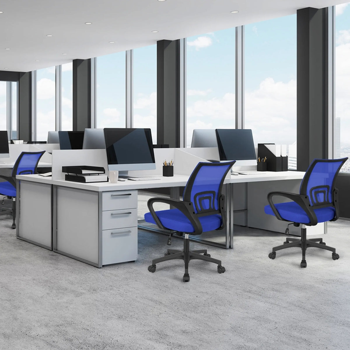 Chaise de bureau ergonomique Yaheetech - équipée d'un tissu en maille respirant, d'une fonction de basculement et d'un siège large - pour le bureau et l'étude - Nylon bleu et acier - 60,5 x 60 x 87-97 cm