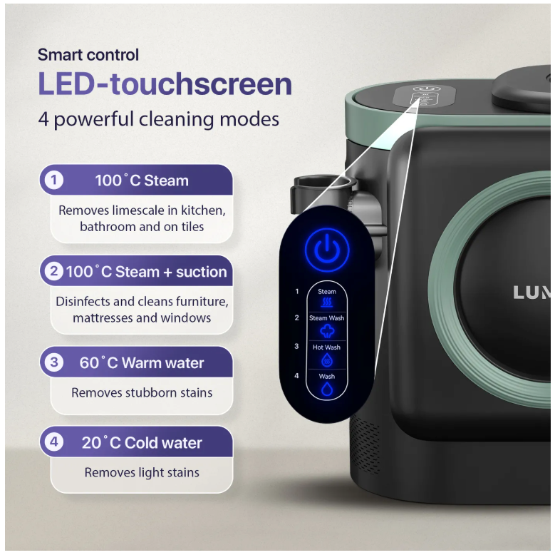 LUMAN 10 in 1 Carpet Cleaner Pro 1800W - 100°C Steam Function and Self-Cleaning - Stain Cleaner - Steam Cleaner - Seat Cleaner - Cleaner for sofa, floor, car and carpet - 7 Meter Cord