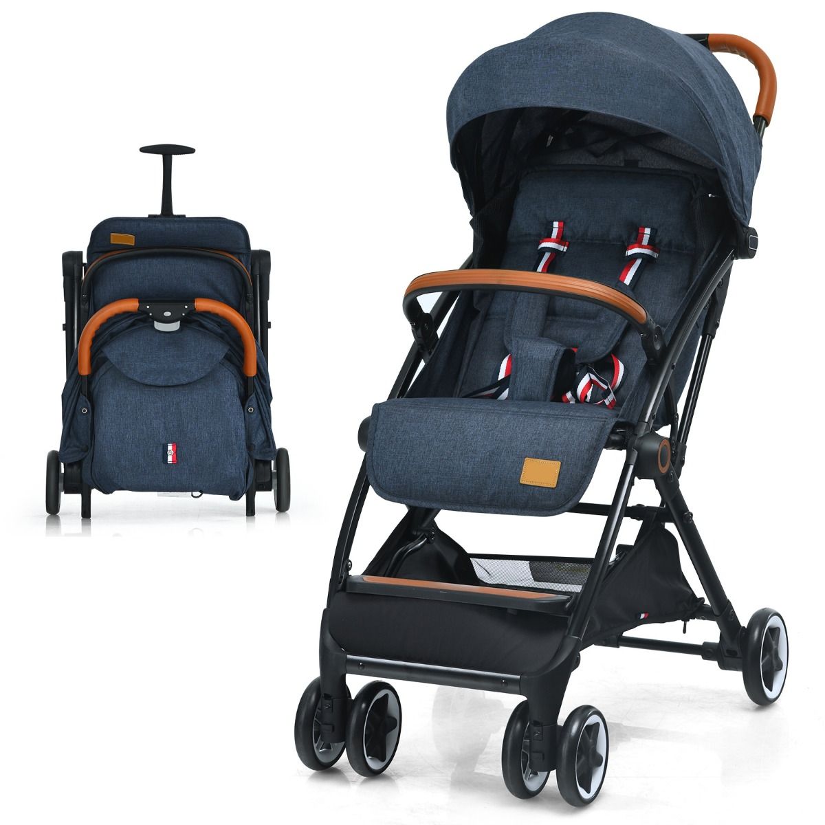 Poussette pliable Coast - dossier et repose-pieds réglables - roues amortissantes - bleu