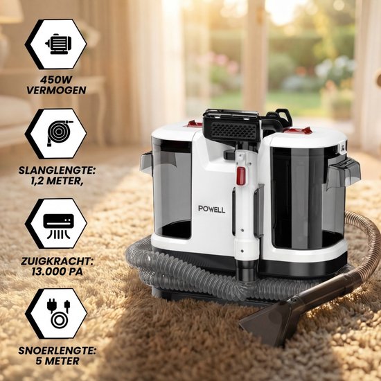 Powell Carpet Cleaner - Stain Cleaner - Sofa Cleaner - Furniture Cleaner - Carpet Vacuum Cleaner - Cleaning Machine - Carpet Cleaner - 450 Watt - White