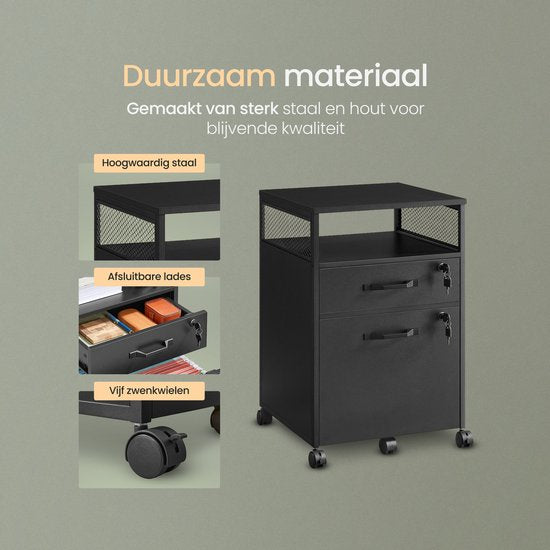O'DADDY® Dresser - Classeur - Compact et sûr - Commode - Table de nuit - 44x42x69 cm - Commode - Rayon ouvert - Mobile et durable - Commode noire - Meuble à tiroirs