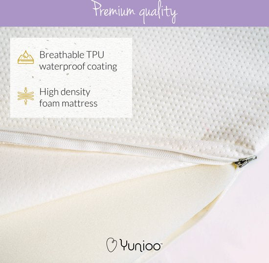 Yunioo - Matelas à langer pliable | Matelas à langer | Matelas universel pour panier à langer, panier mosaïque, landau et lit d'enfant | Avec housse ultra douce, déperlante et amovible | Soutenez une bonne cause | 74 x 38 x 3 cm